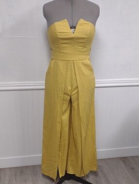 Luxxel Strapless Yellow Wide-Leg Jumpsuit with Sweetheart Neckline